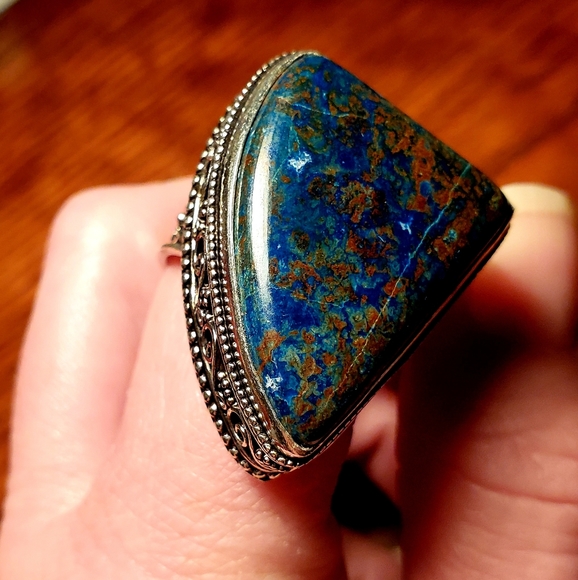 New Oversized Chrysocolla 925 Silver Ring - Picture 10 of 12